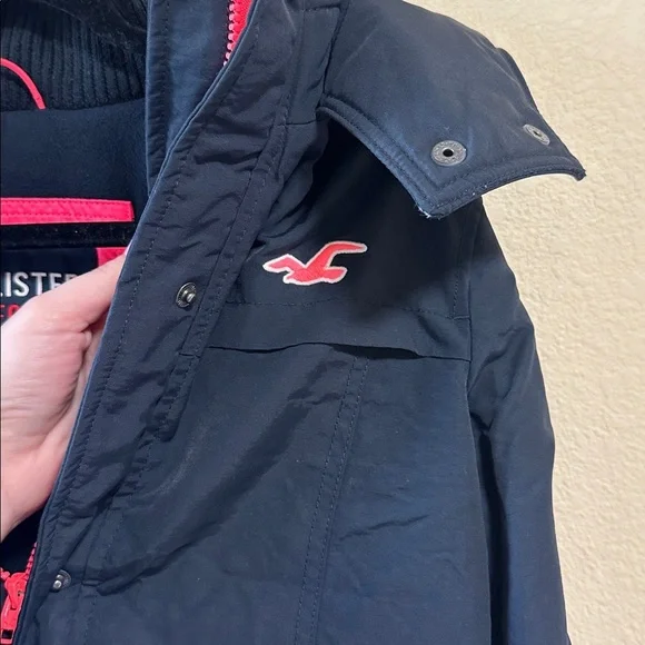 Hollister Navy Jacket with Neon Pink Details original cropped jacket size medium - Picture 3 of 8
